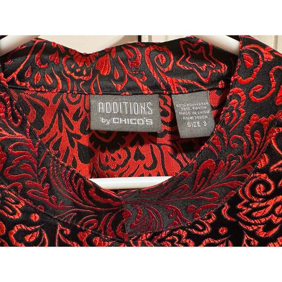Chico's Additions Red Black Design Textured Button Up Jacket Sz 3 (XL) - Picture 2 of 8